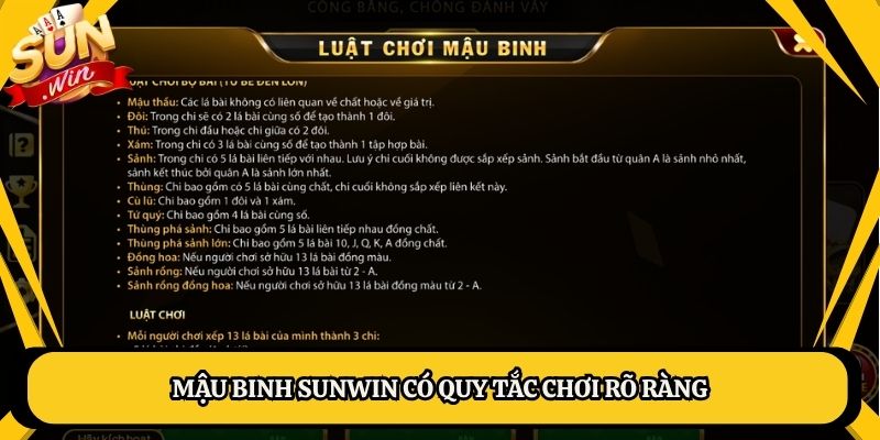 Mậu binh Sunwin có quy tắc chơi rõ ràng
