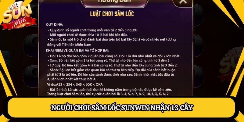 Người chơi Sâm lốc Sunwin nhận 13 cây