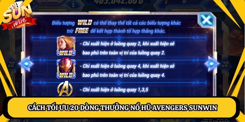 Cách tối ưu 20 dòng thưởng nổ hũ avengers Sunwin